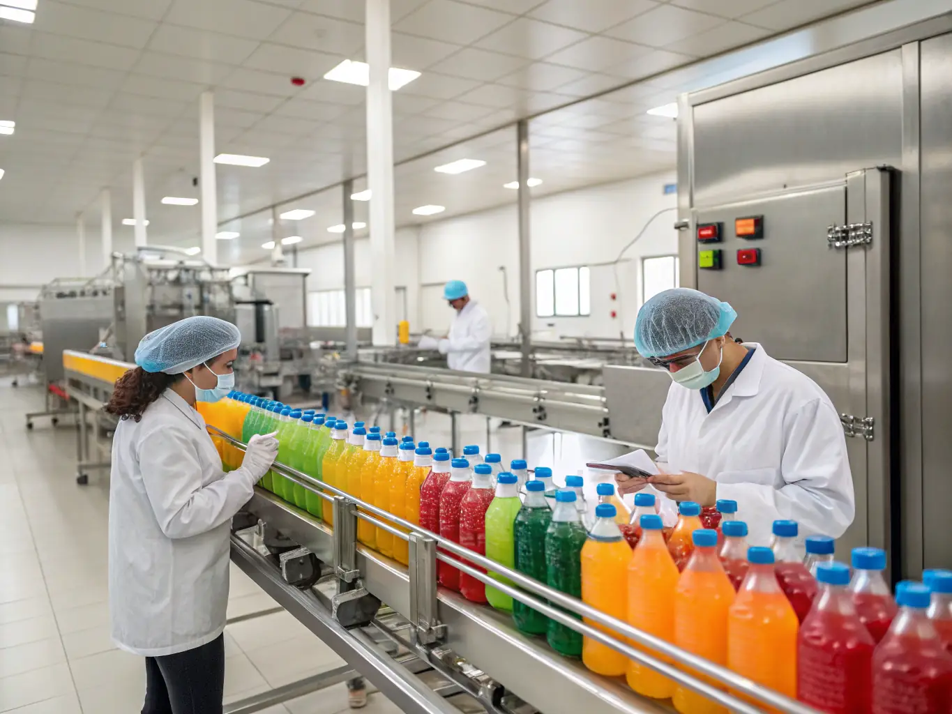 An image of a detailed compliance checklist being reviewed by a quality assurance manager in a modern beverage production facility.